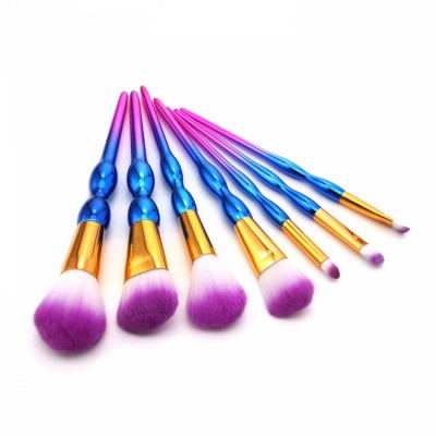 Purple 7pcs Plastic Handle Synthetic Soft Hair Cosmetic Powder Eye Shadow Foundation Blusher  brush